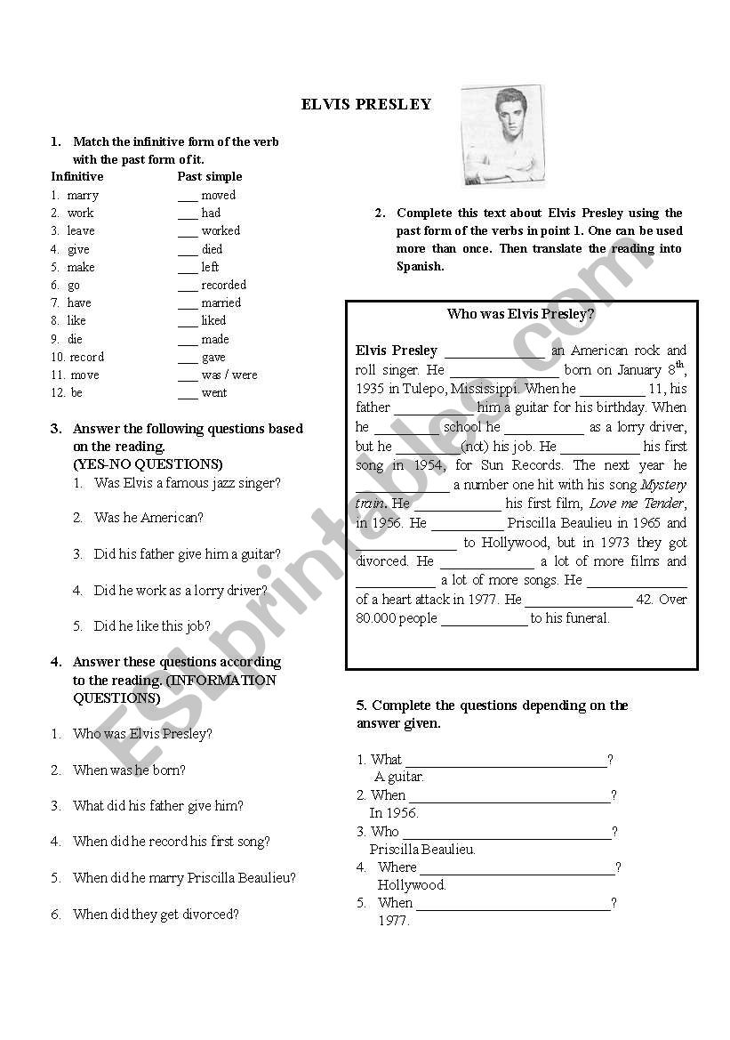 ELVIS PRESLEY worksheet