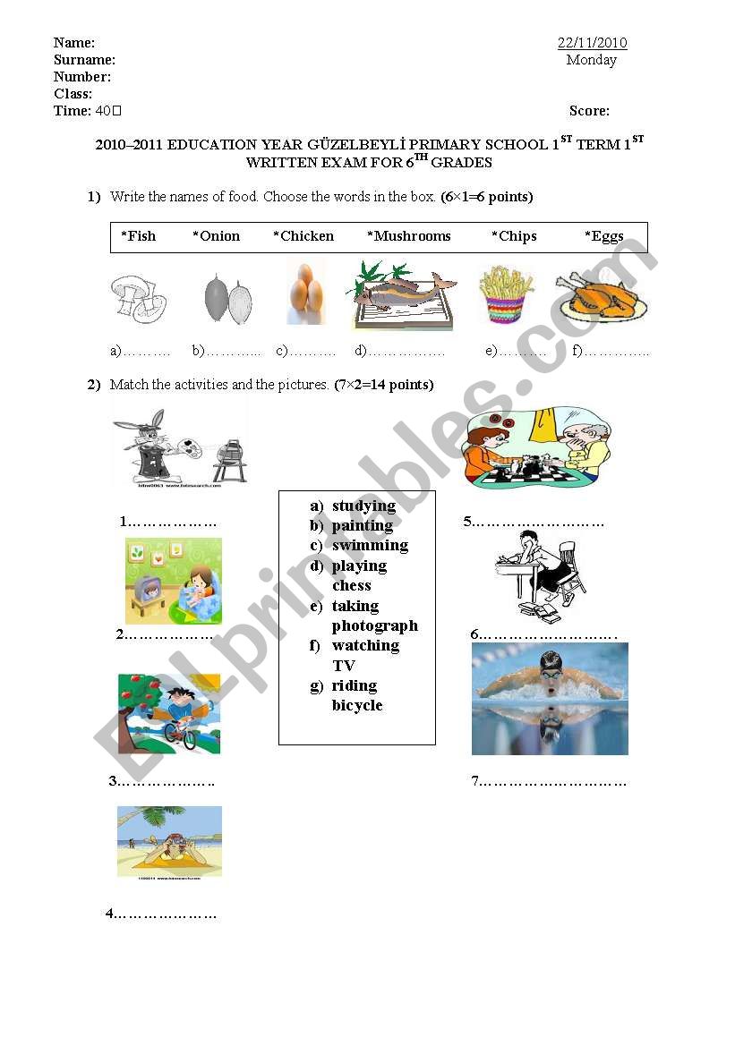 6. grades exams worksheet