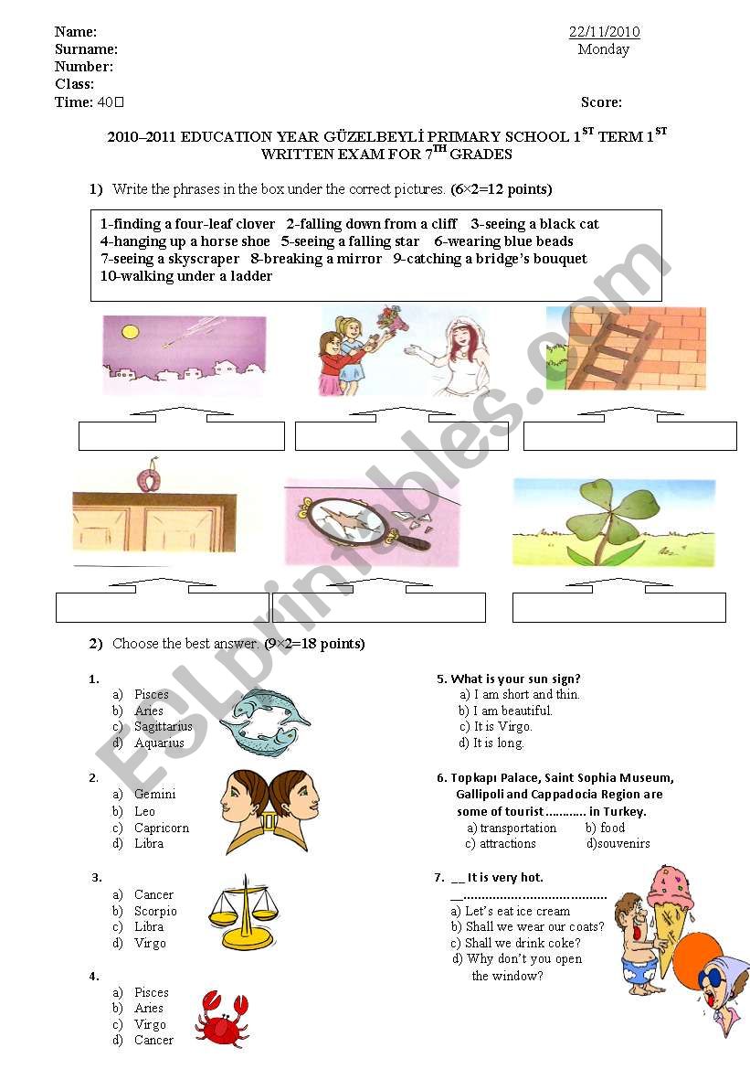 7. grades exams worksheet