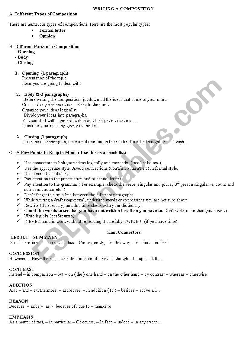 WRITING A COMPOSITION  worksheet