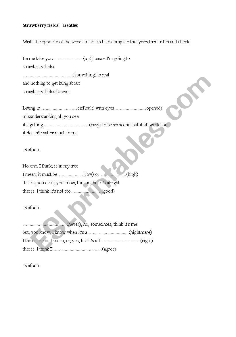 Strawberry fields forever worksheet