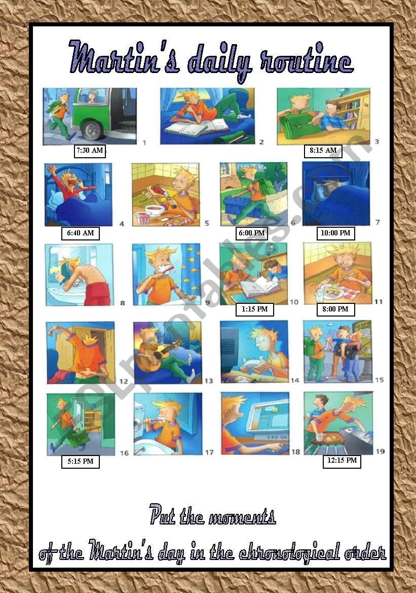 Martin´s daily routine ESL worksheet by bea1901
