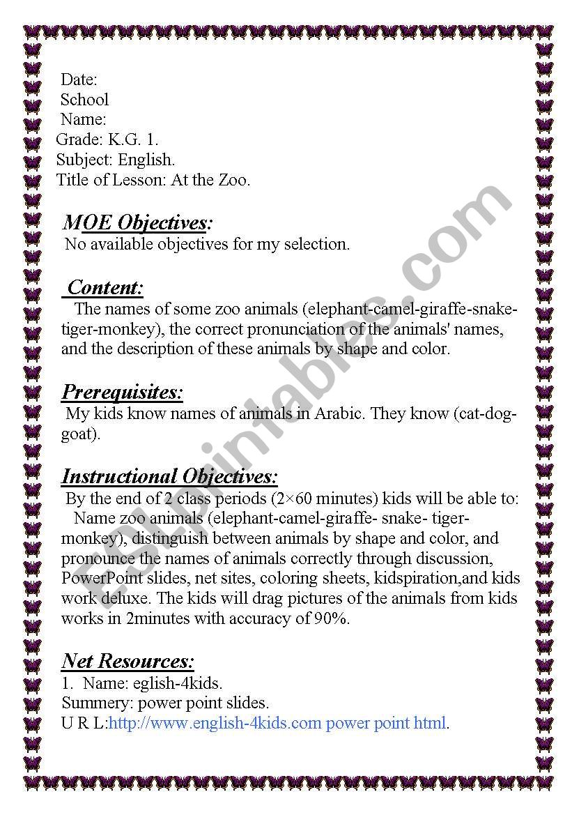 Animals at the zoo worksheet