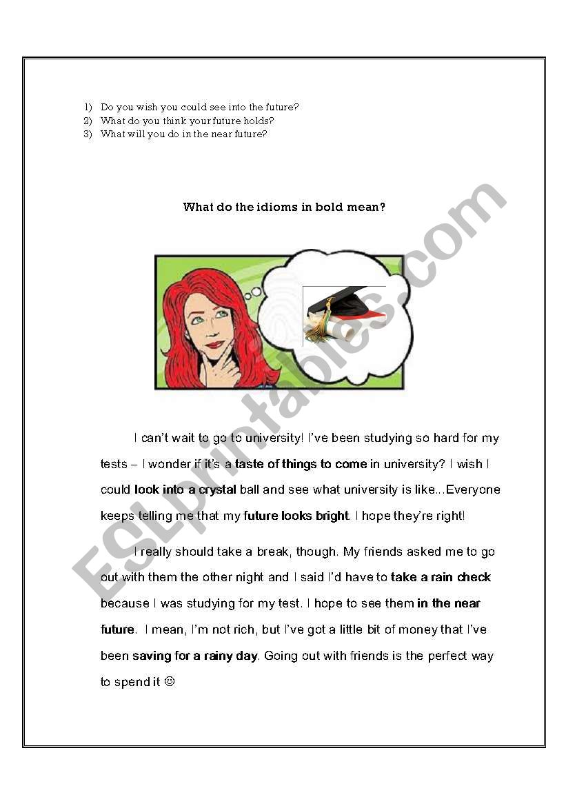 Idioms about the future worksheet