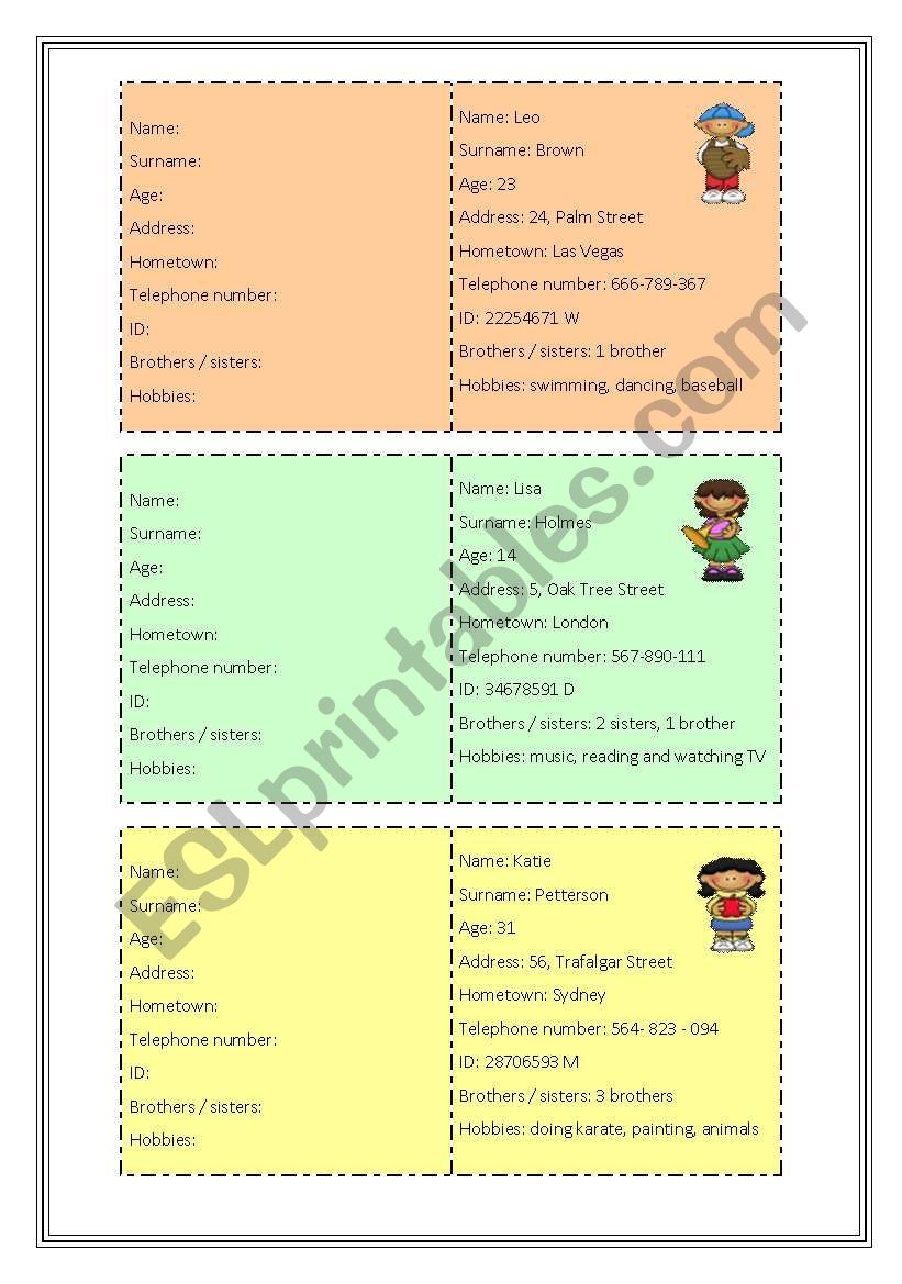 Speaking activity: fill in a form