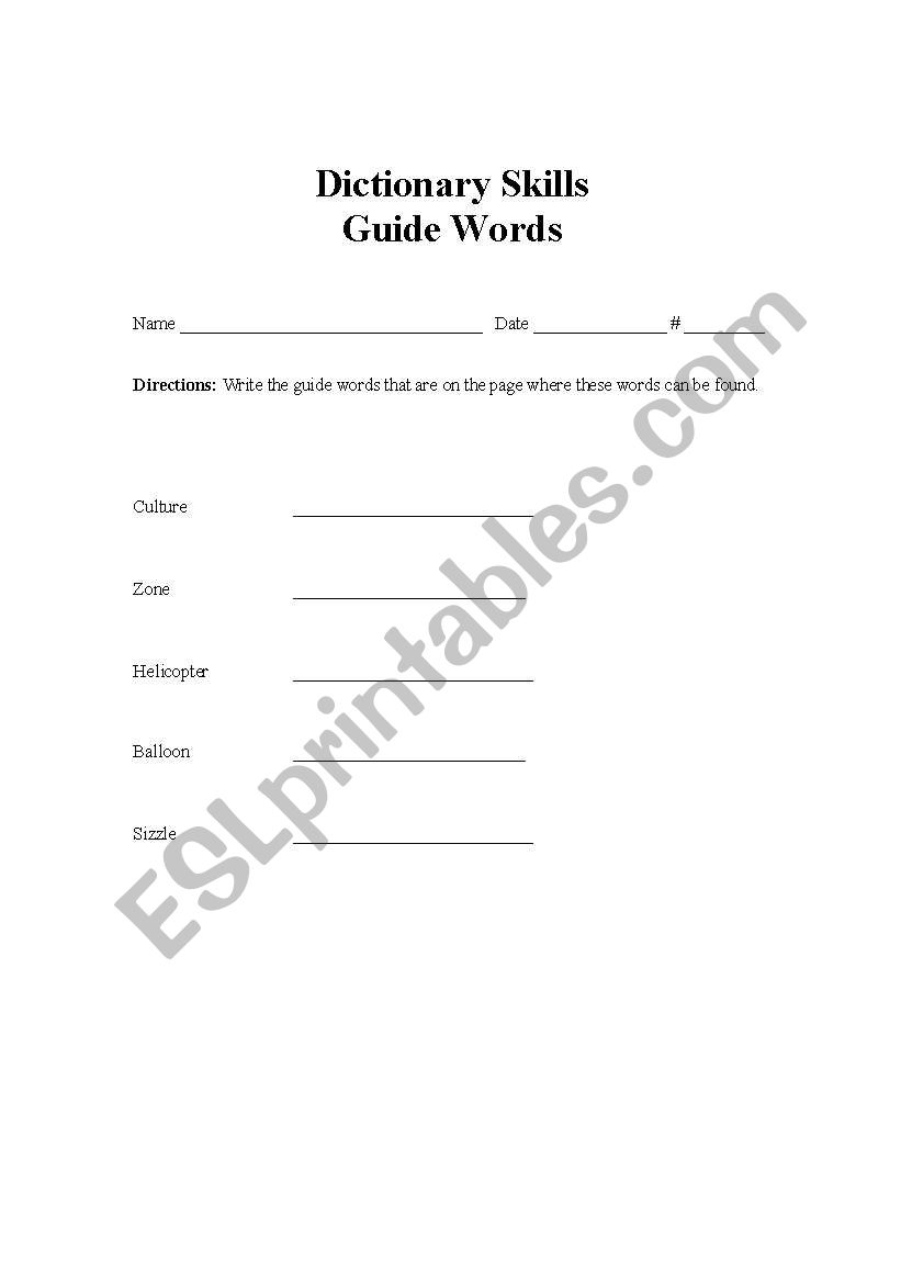 Dictionary skills worksheet