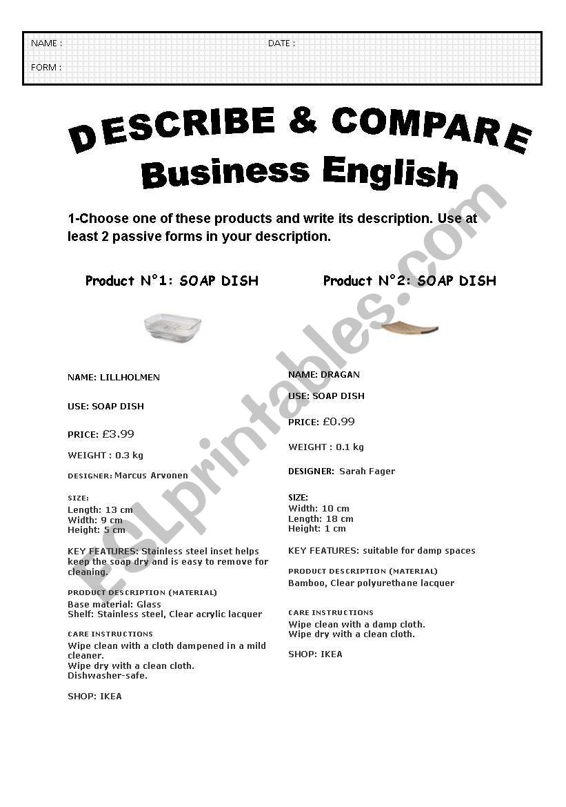 DESCRIBE & COMPARE A PRODUCT: BUSINESS ENGLISH - 3 pages