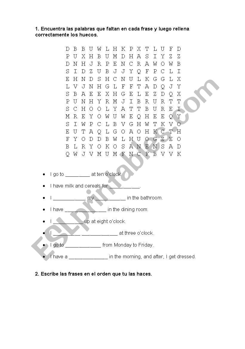 daily routines worksheet