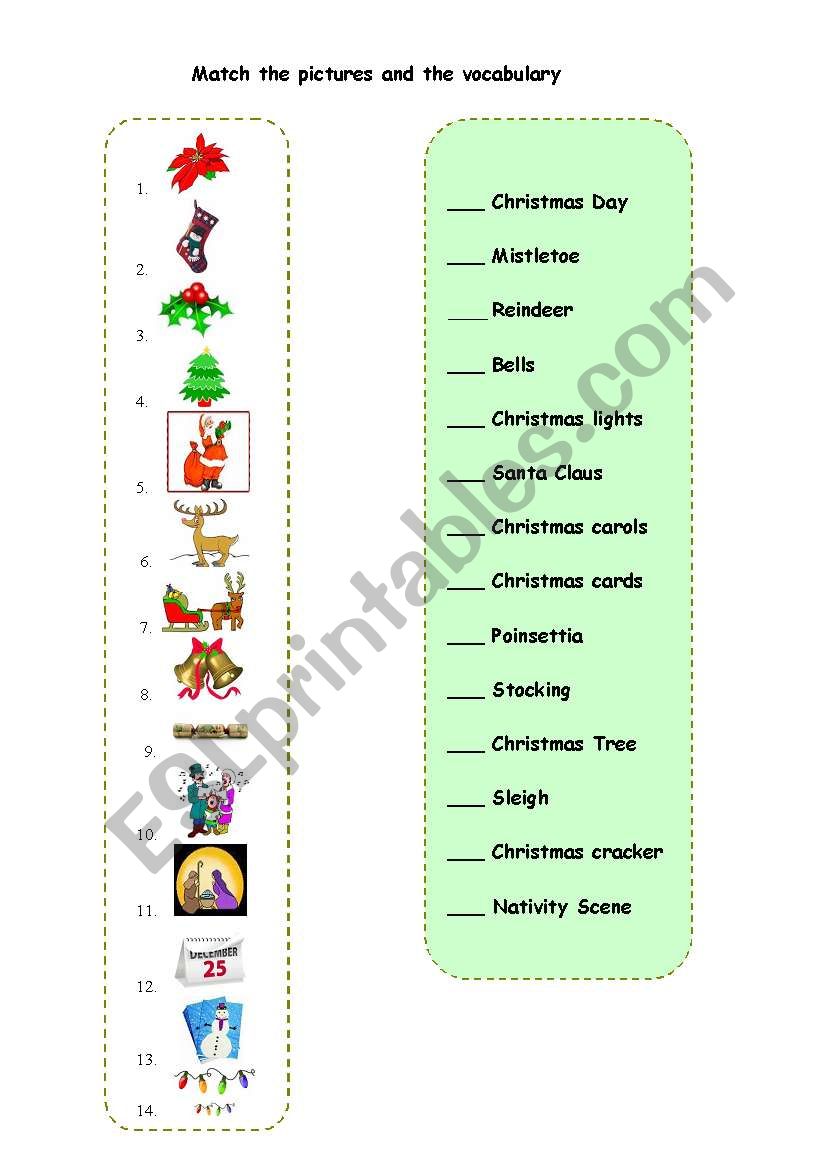 Christmas vocabulary worksheet