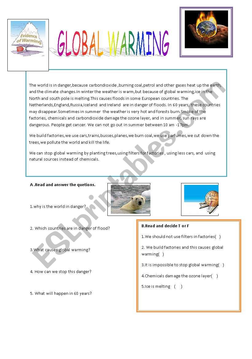 Global Warming worksheet