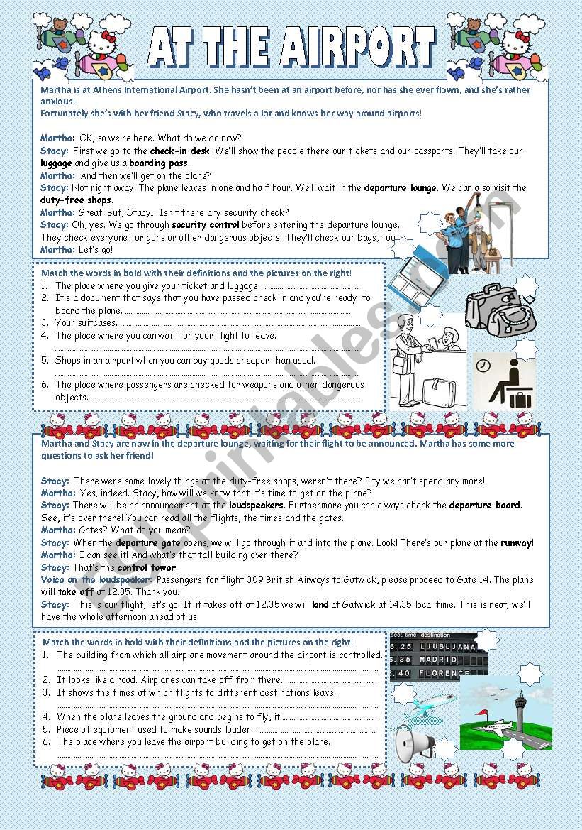 at the airport (2 pages) worksheet