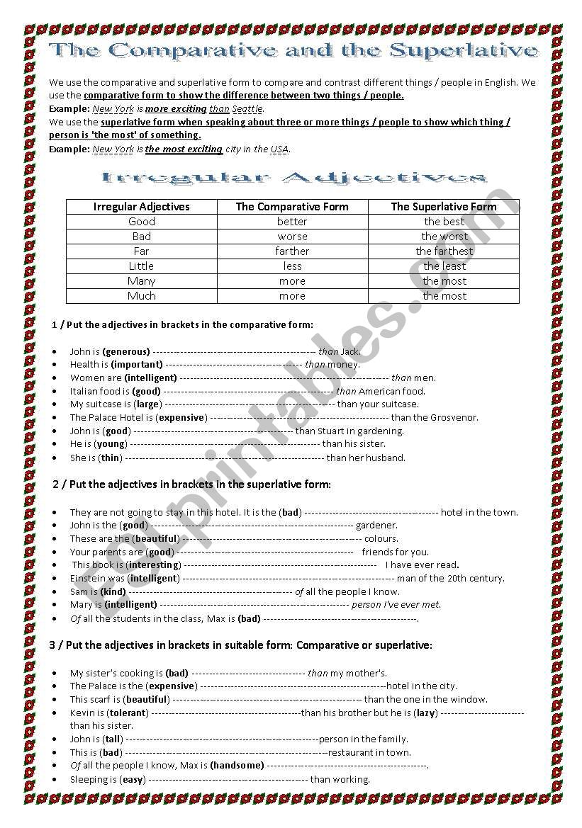 The Comparative and the superlative + Subject Pronouns and Possessive Adjectives