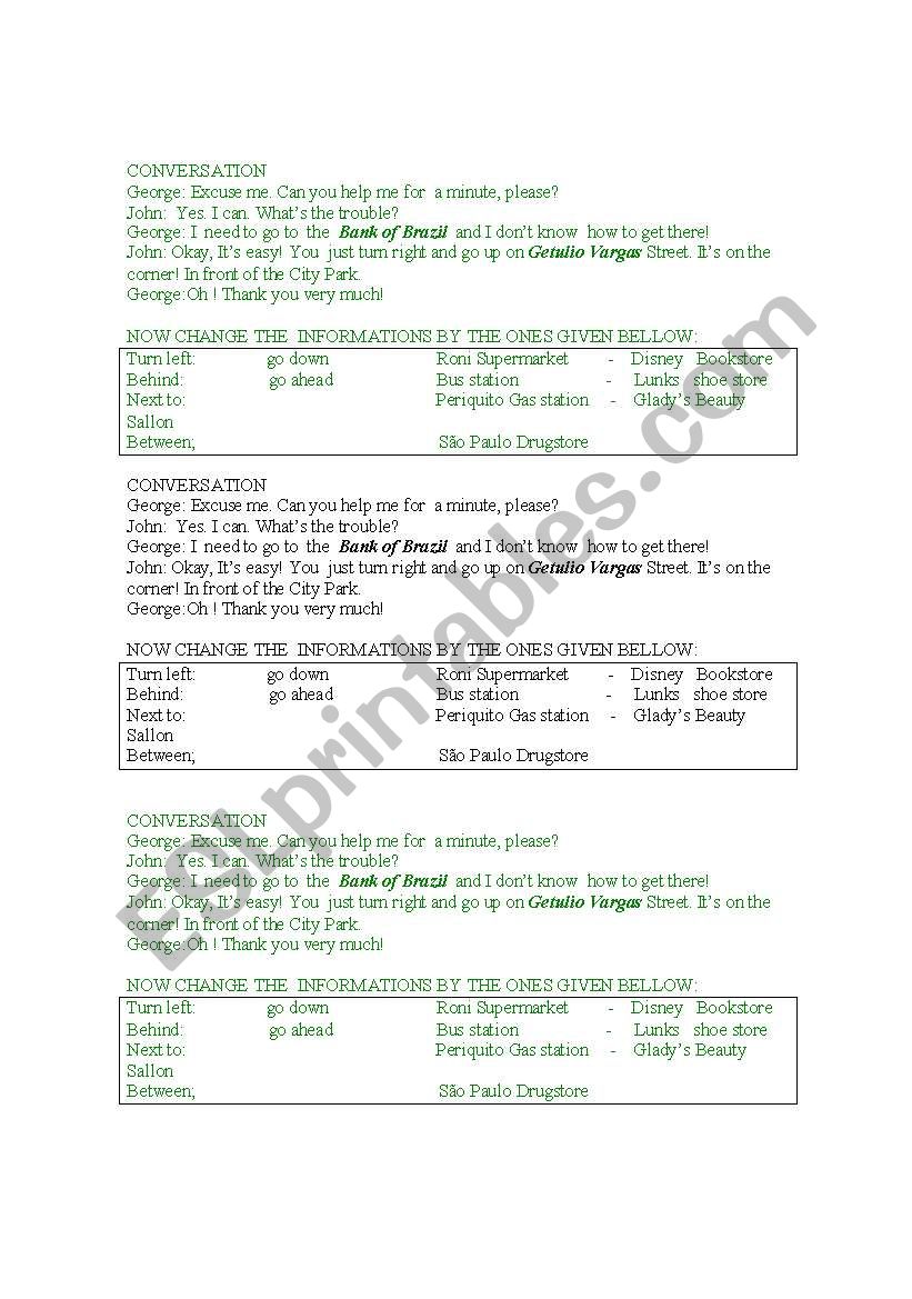 directions worksheet