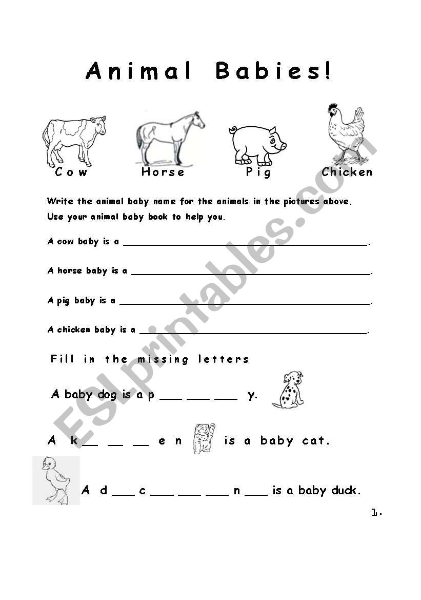 Animal babies part 1 worksheet