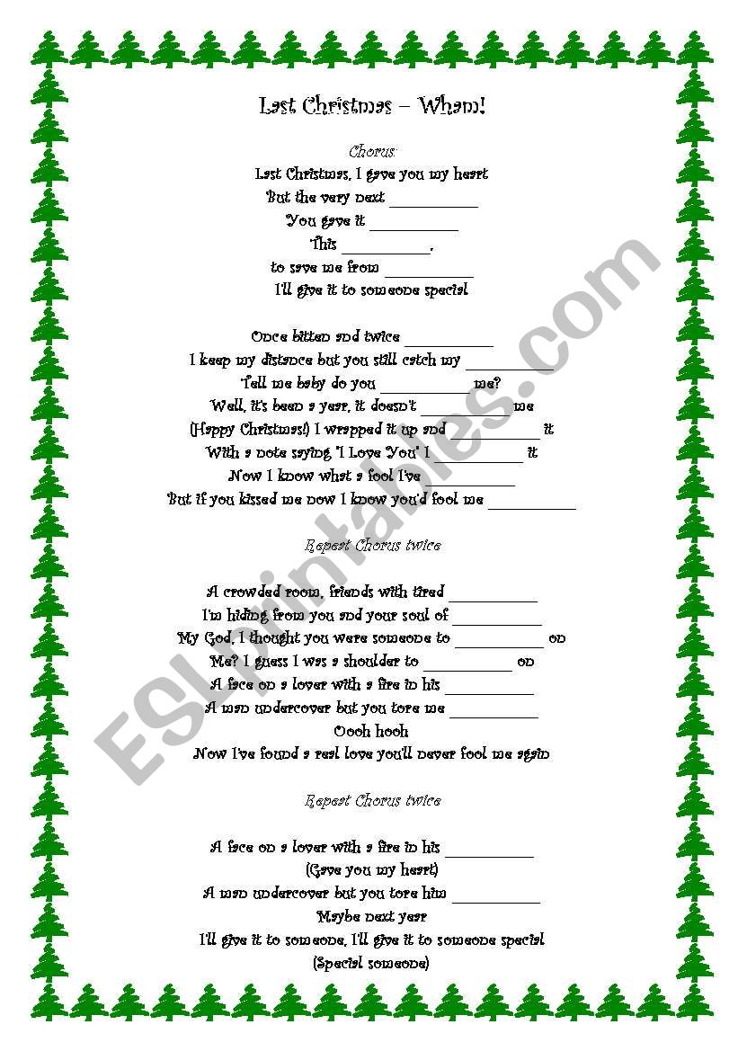 Last Christmas - Wham! worksheet