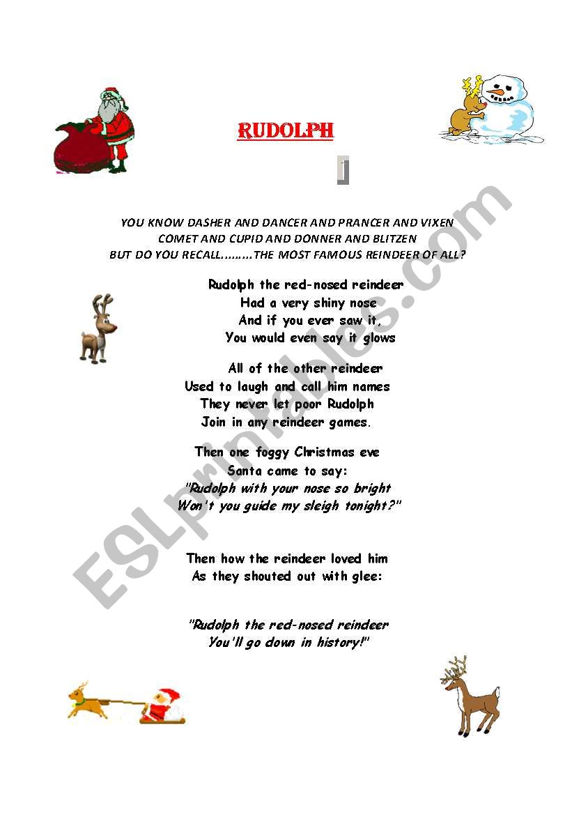 rudolph the rod nose reindeer worksheet