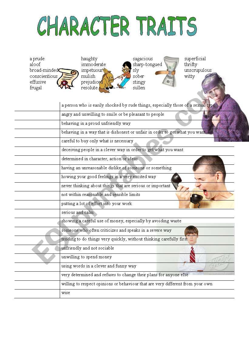 Character traits 1/3 worksheet