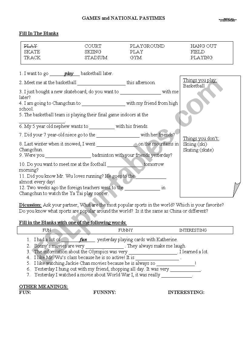 Sports Vocabulary  worksheet