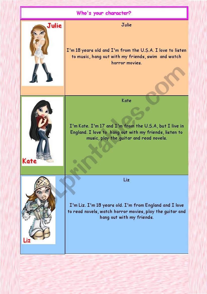 WhoÂ´s your character? worksheet