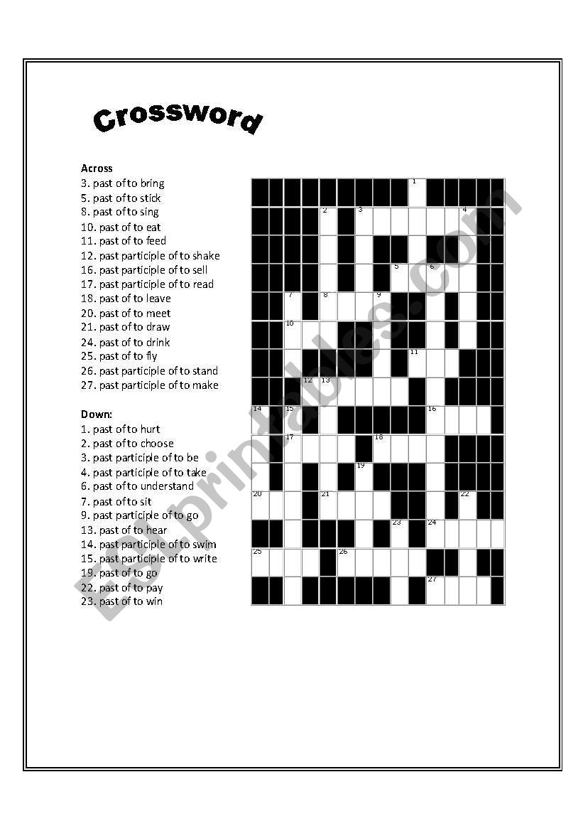 Past Tense Crossword worksheet