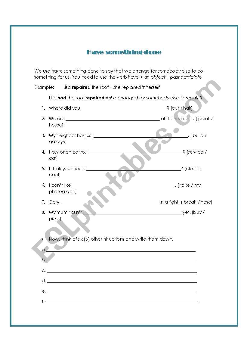 Have something done worksheet