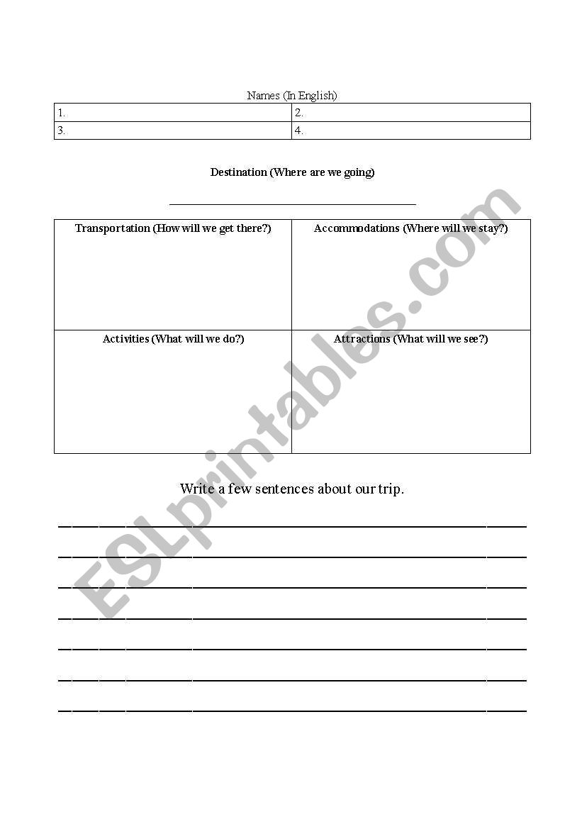 World Travel worksheet
