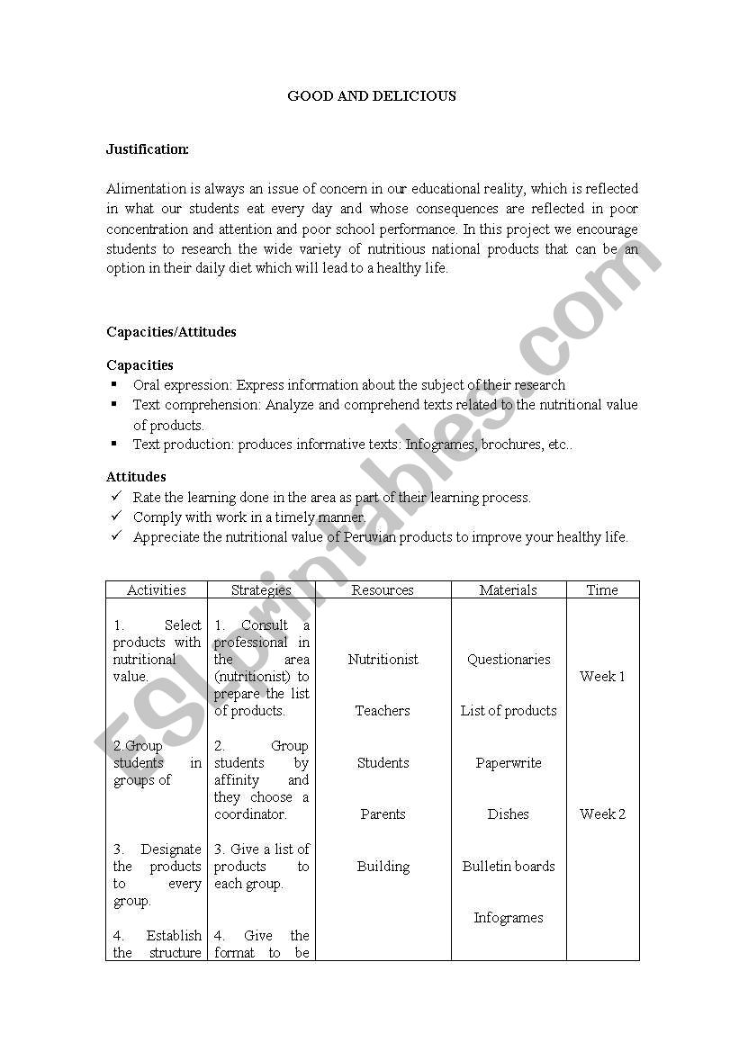 Healthy Food versus junk food worksheet