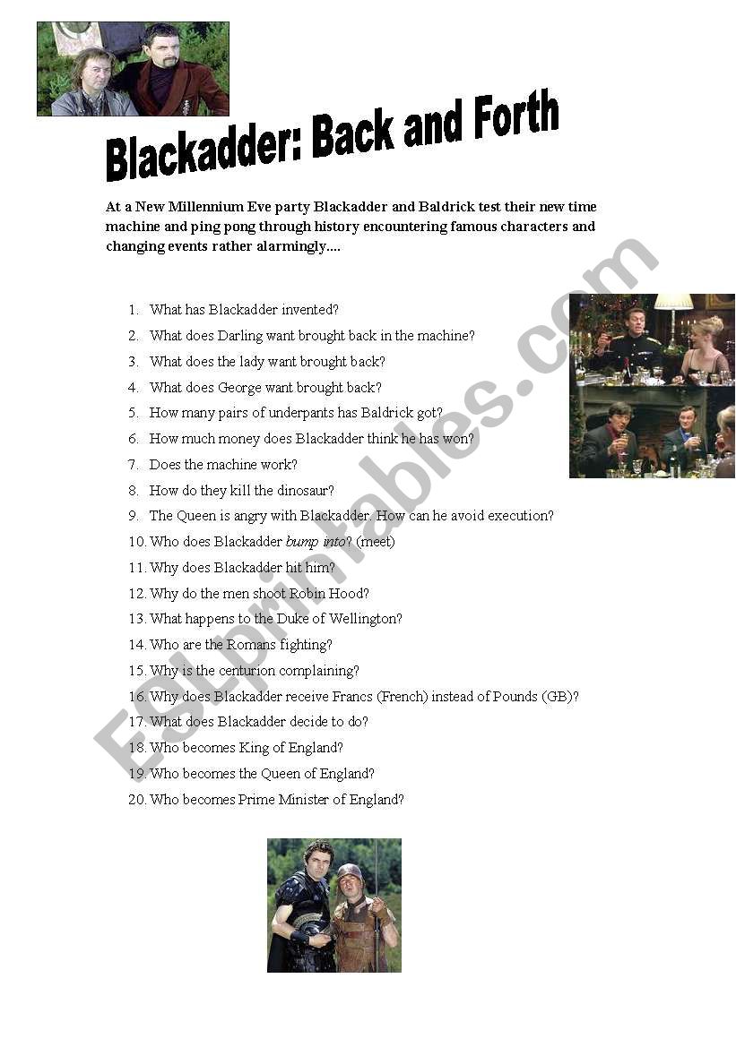 Blackadder: Back and Forth worksheet