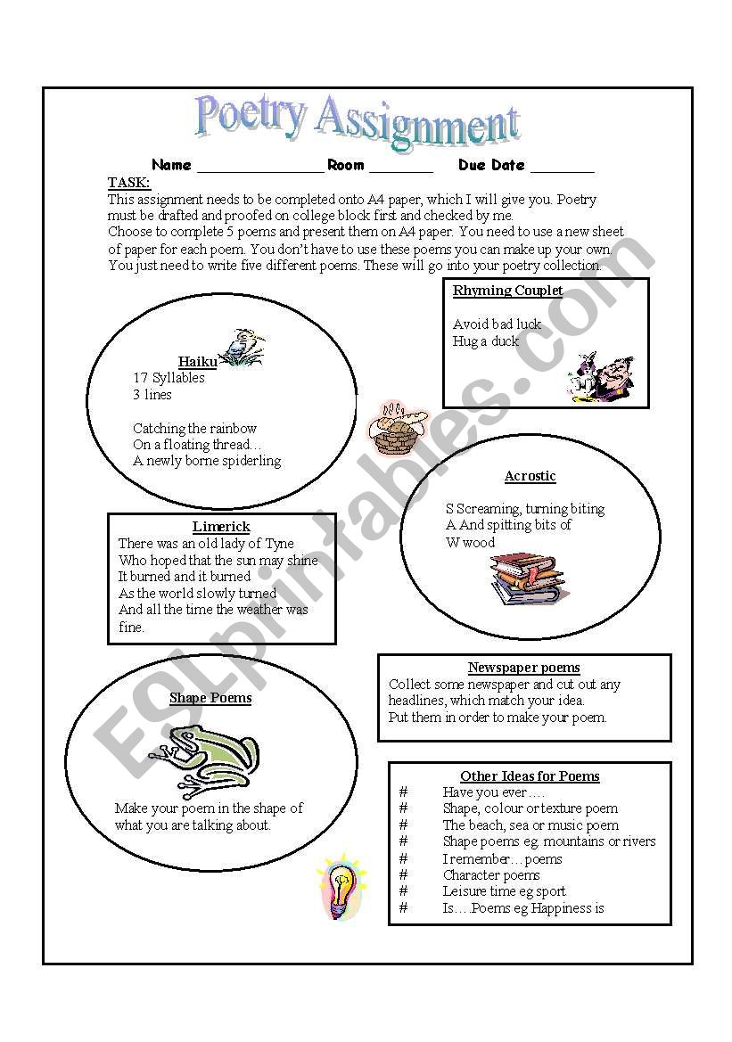 Poetry Assignment worksheet