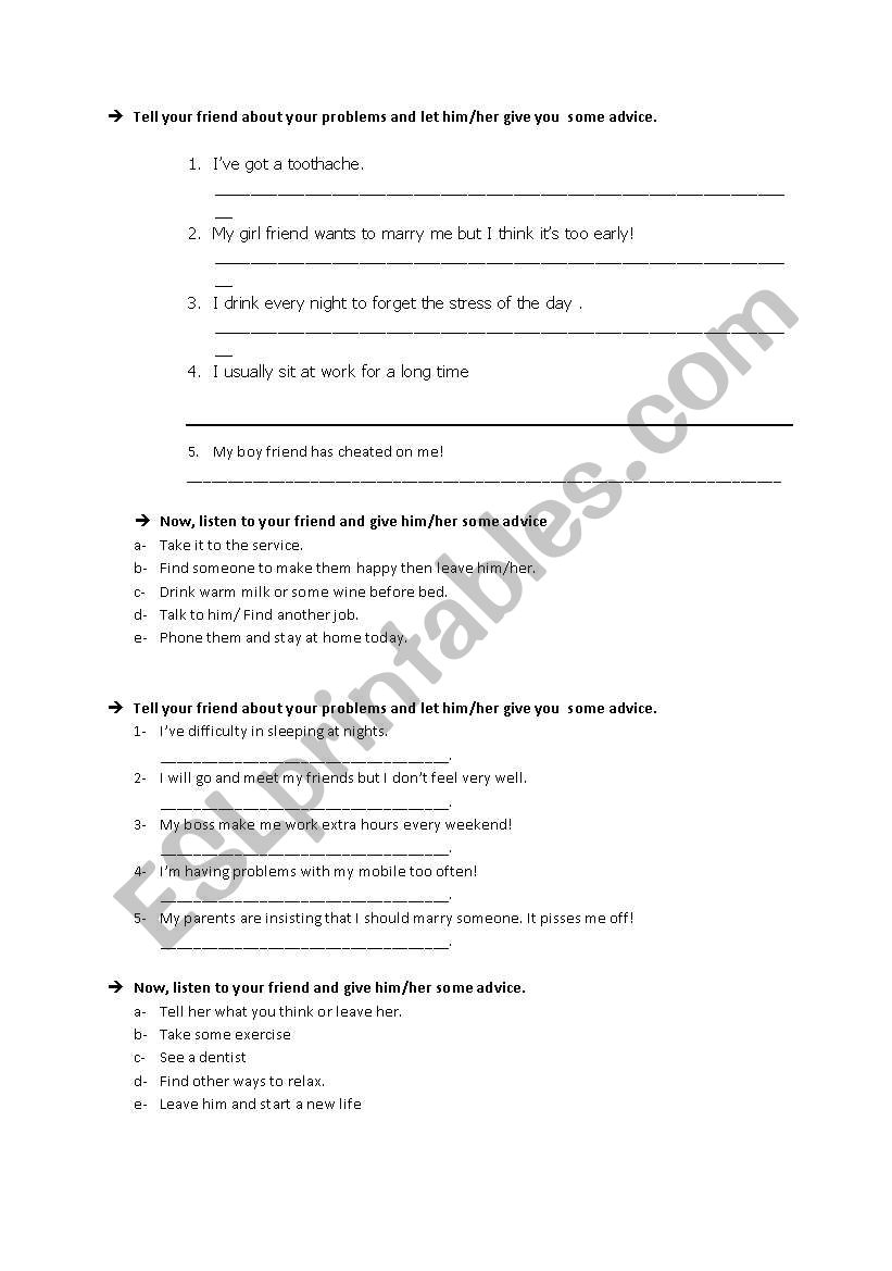 Advises worksheet