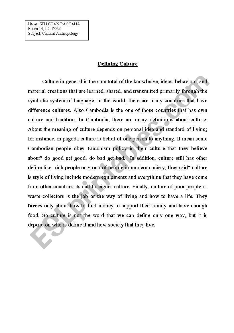 Define Culture worksheet