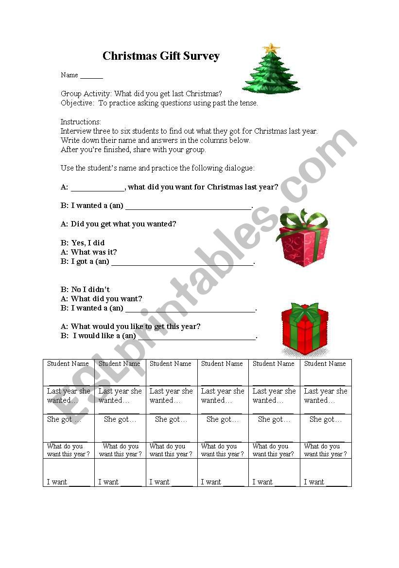 Christmas Gift Survey worksheet