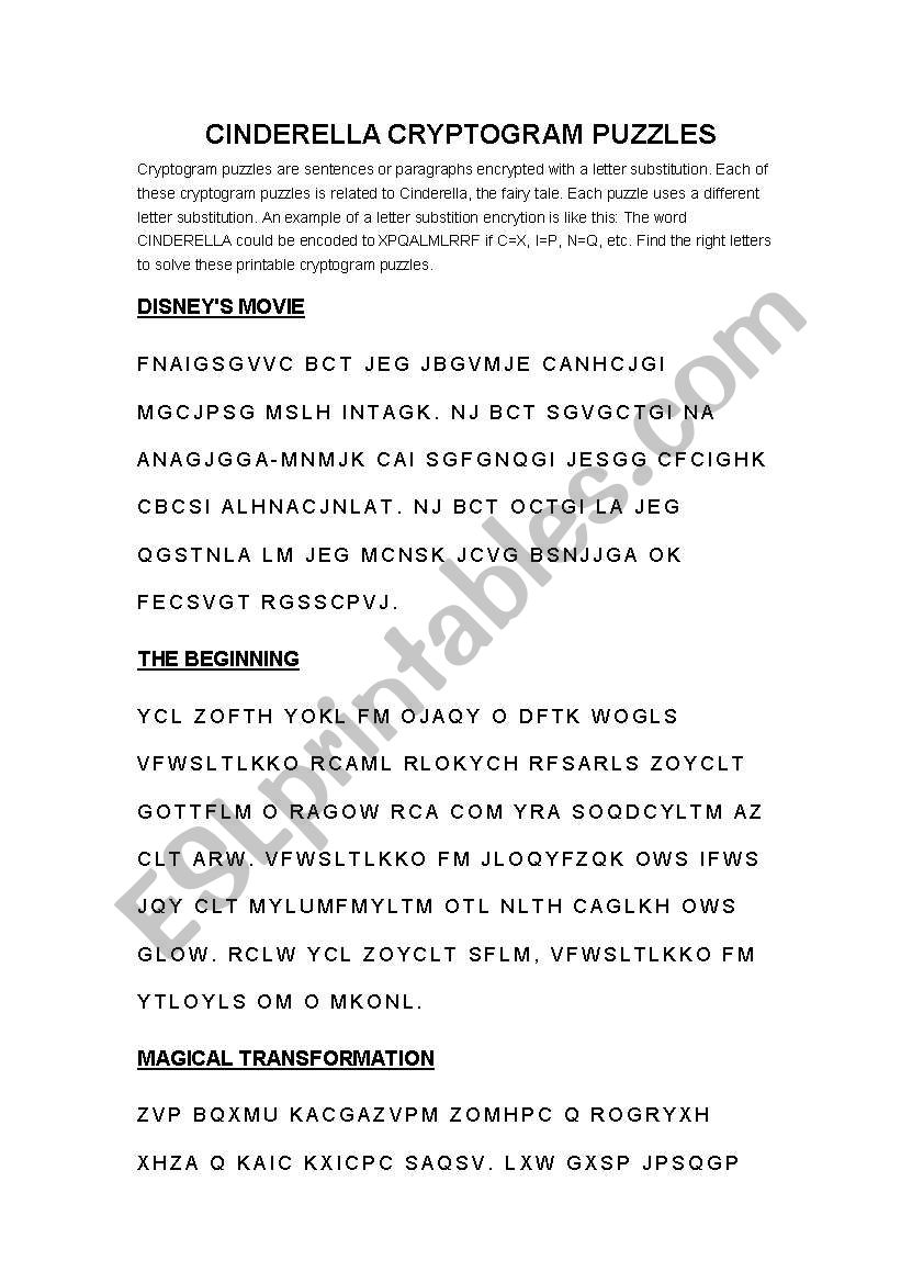 Cinderella puzzle worksheet