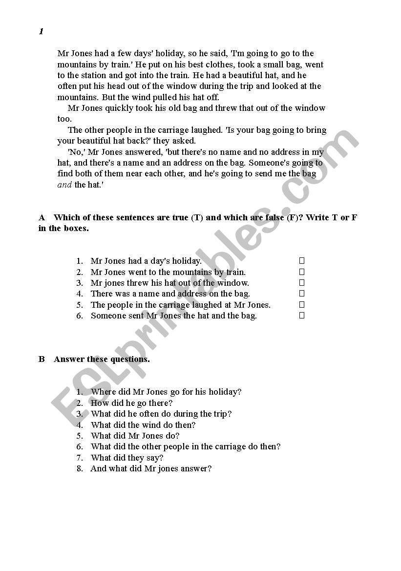 English reading exercises worksheet