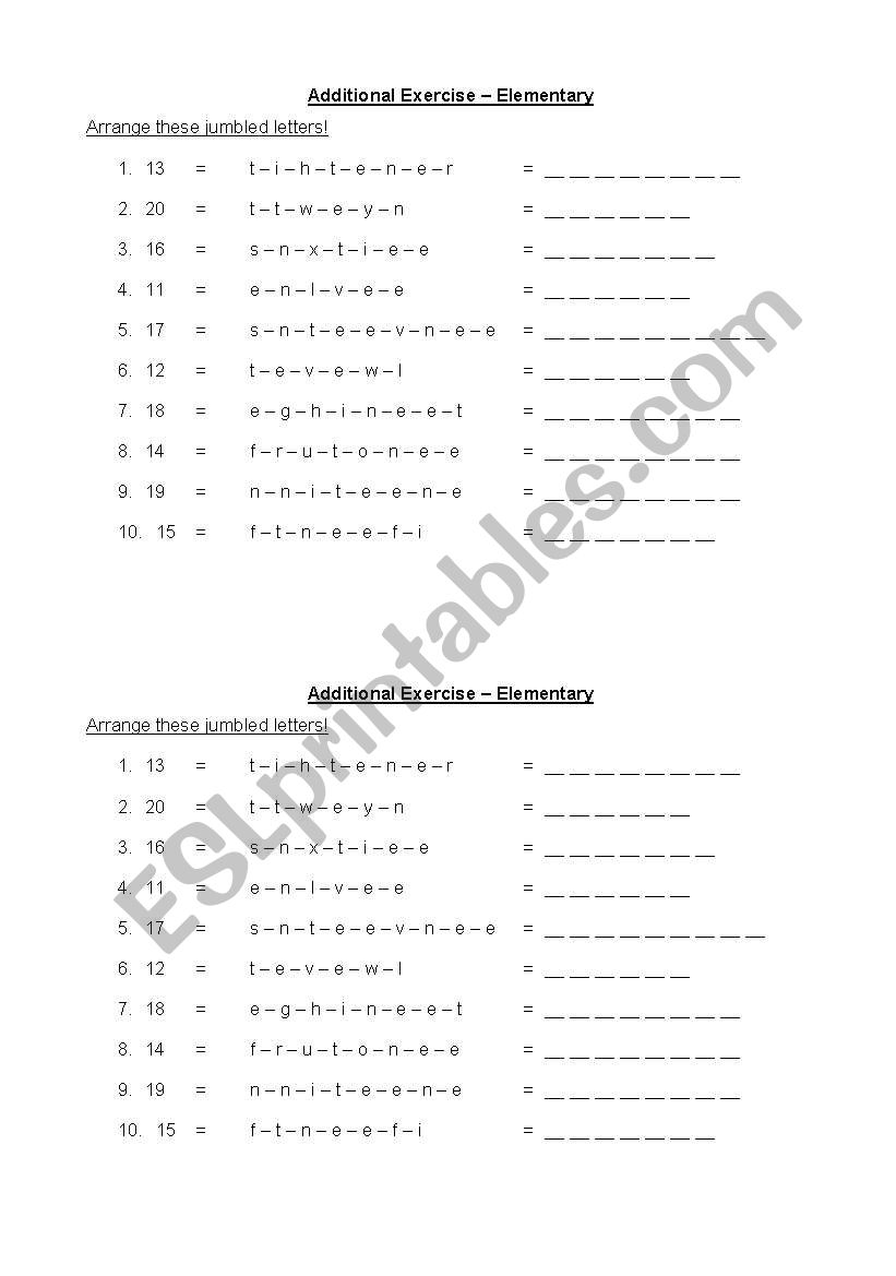 numbers worksheet