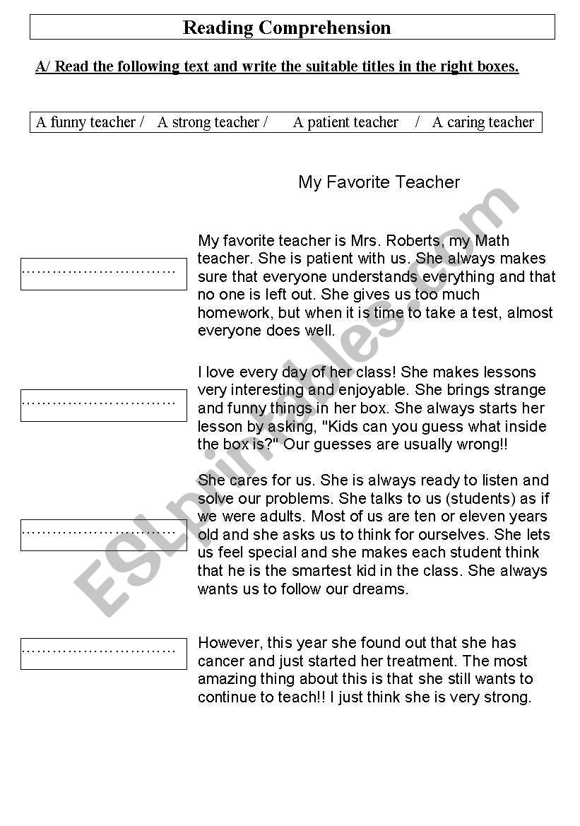 My favorite teacher worksheet