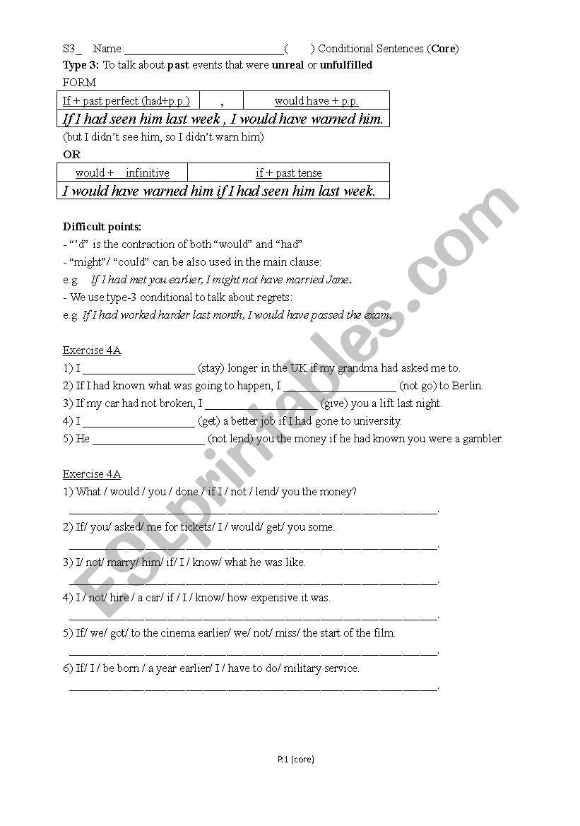 Conditional Type 3 Structured Pogressive explanatory notes and excises (model answers at the back)