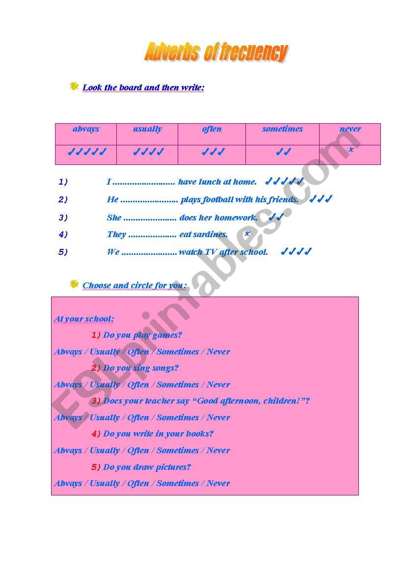  frecuency adverbs worksheet