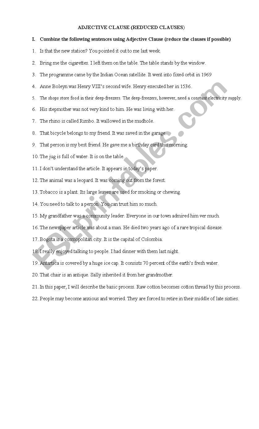 english clause worksheet