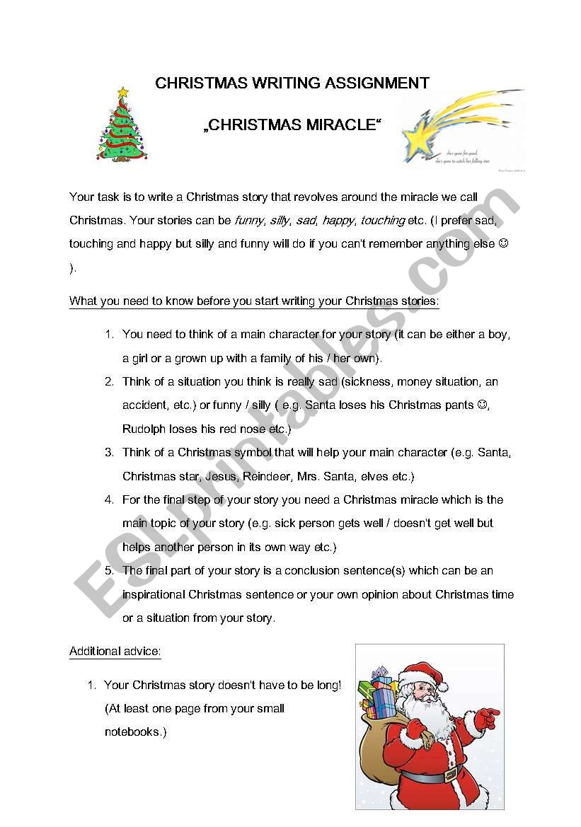 Christmas writing assignment worksheet