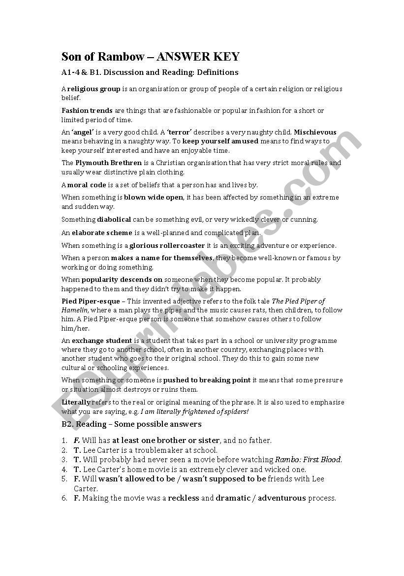 Son of Rambow Worksheet: Upper-Intermediate Level