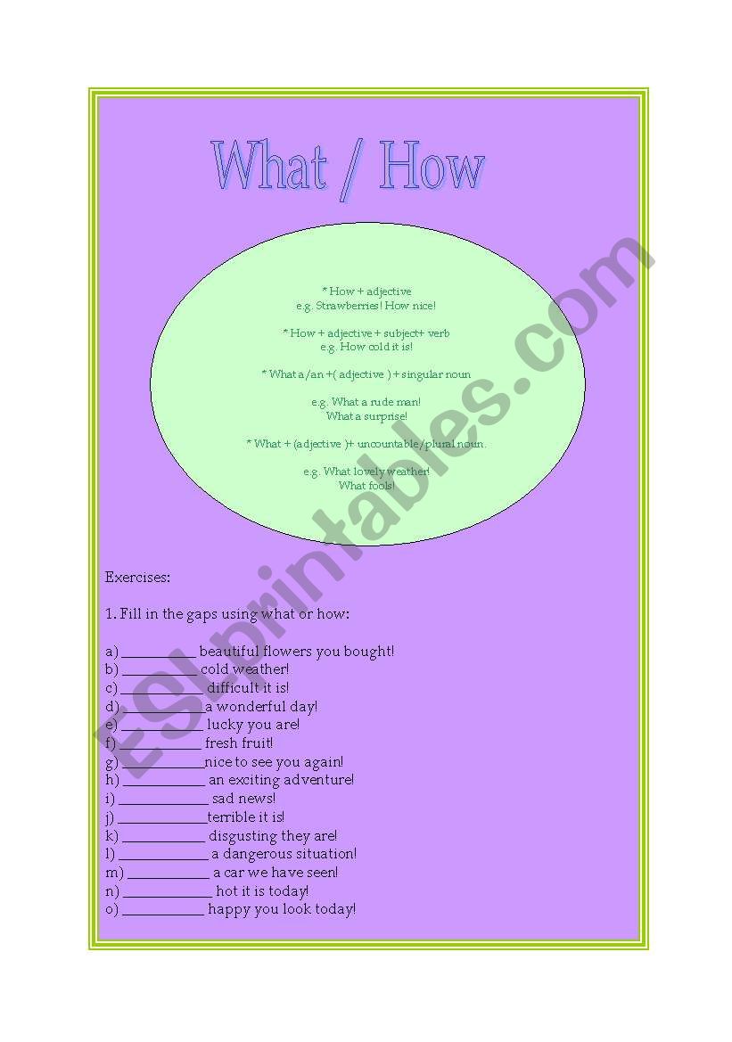 What or How in exclamations worksheet