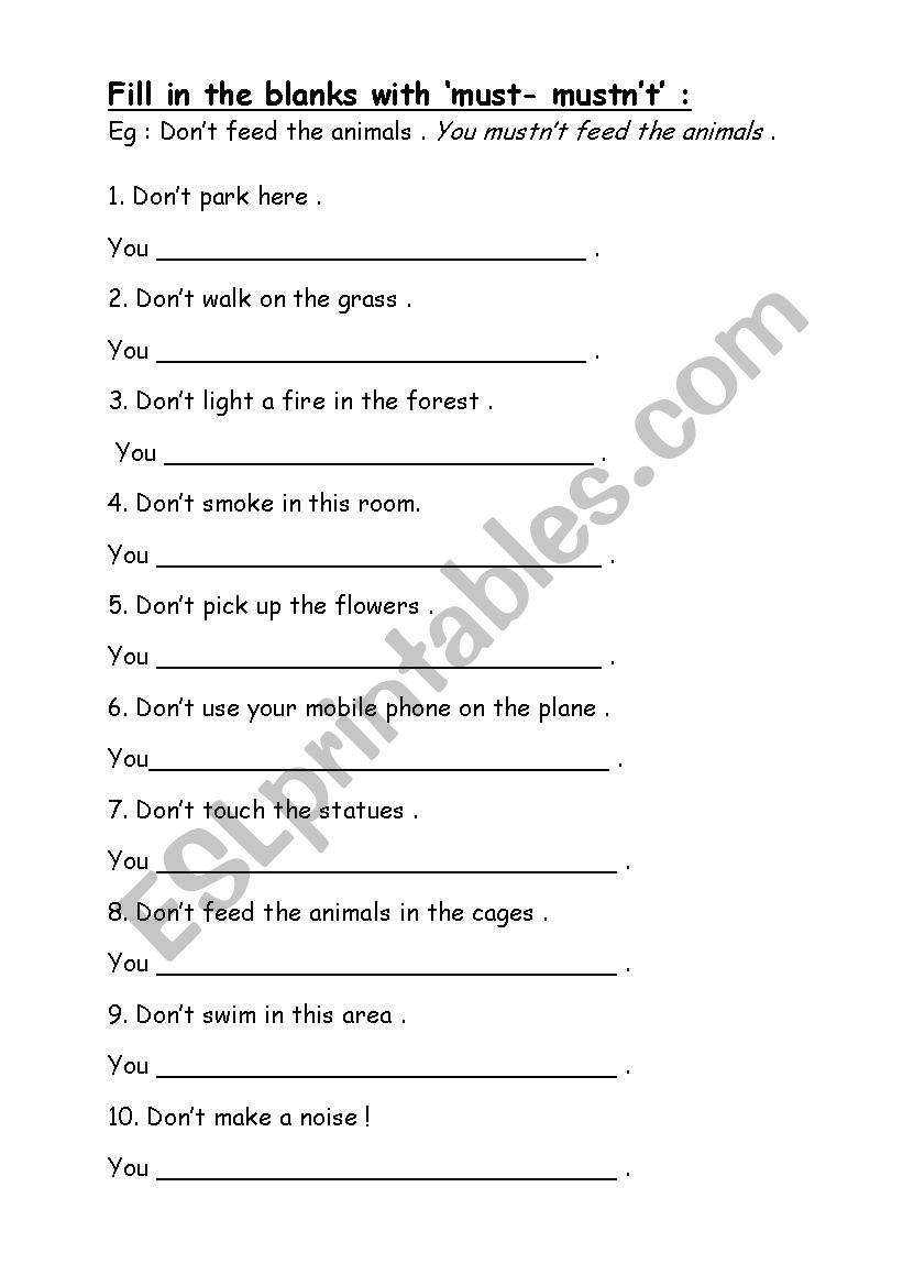 must - mustnt worksheet