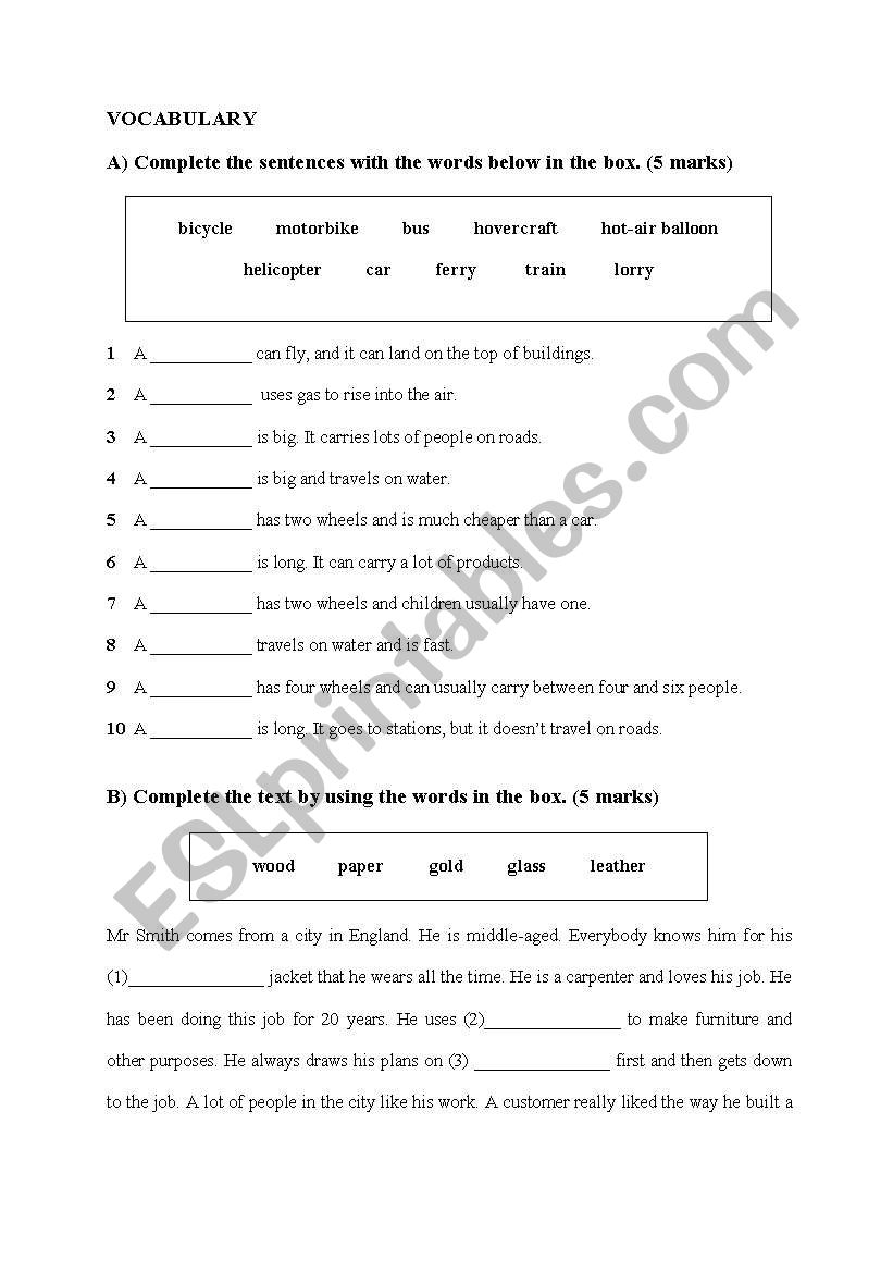 vocabulary worksheet