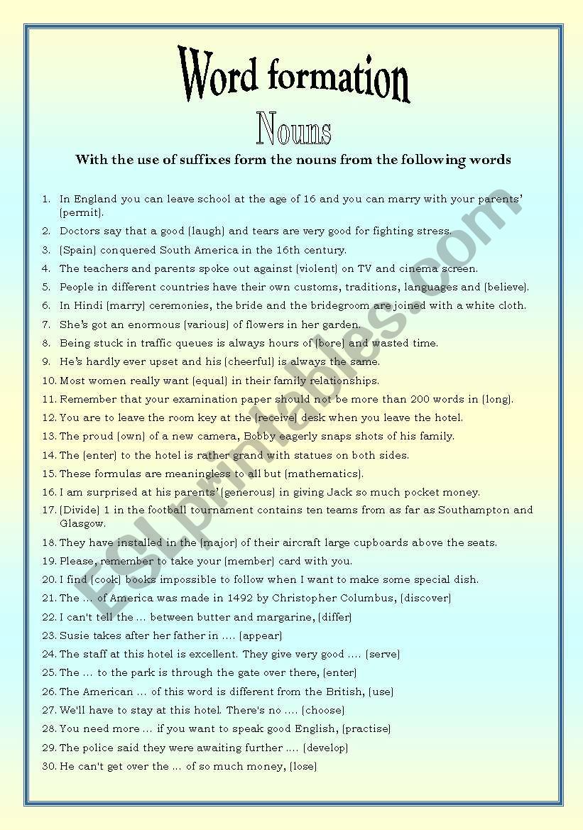 Word Formation worksheet