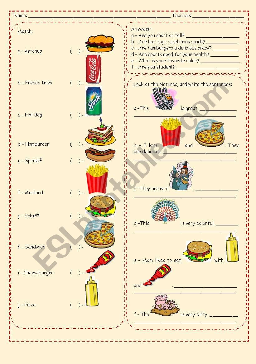 At a snack bar worksheet