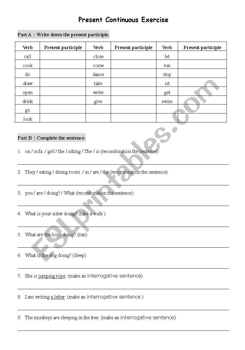 Present Continuous Exercise worksheet