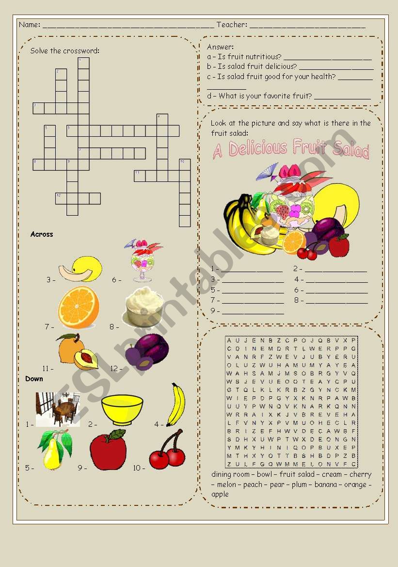 Lets talk about fruits worksheet