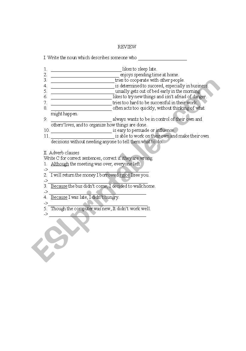 review worksheet