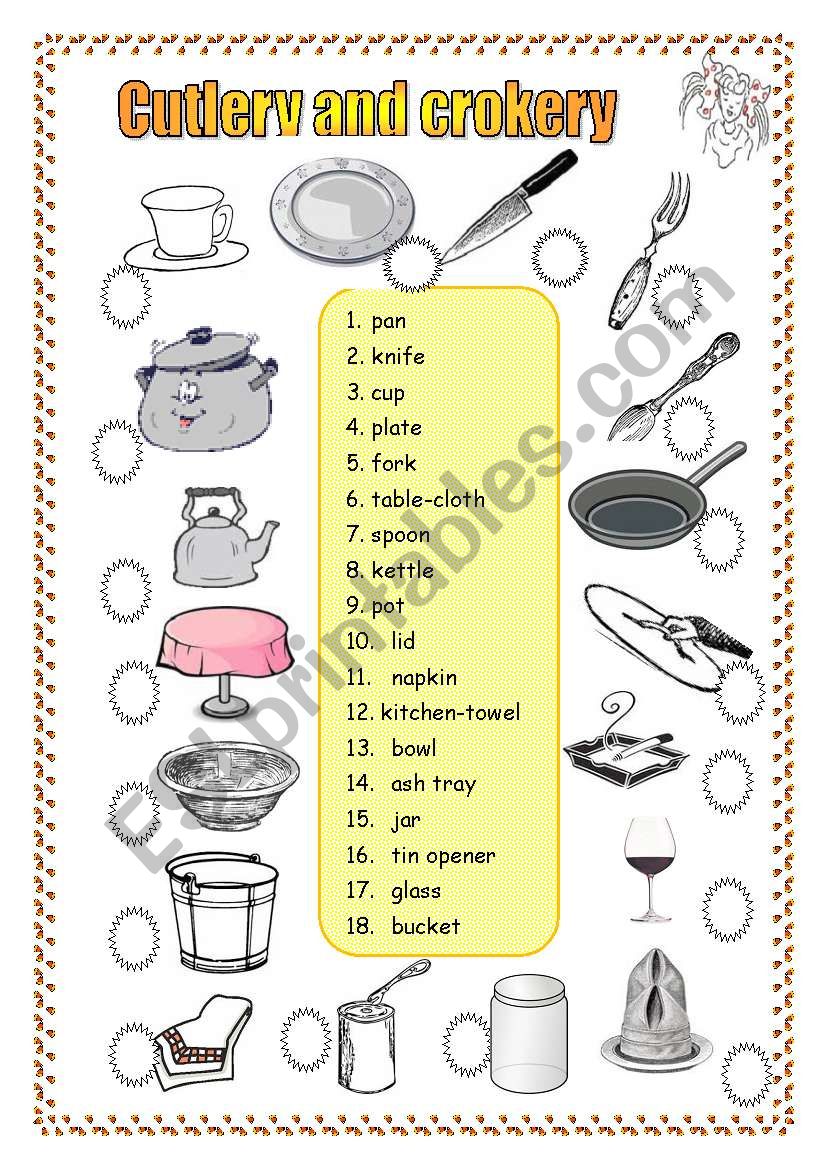 2 pages 3 exercises CUTLERY and CROCKERY